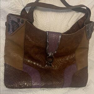 Jessica Simpson large Brown and Purple Leather Tote Bag unique .
